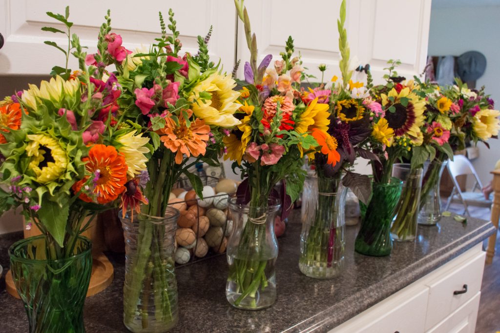 mixed bouquets for the farmer's market from our backyard flower farm