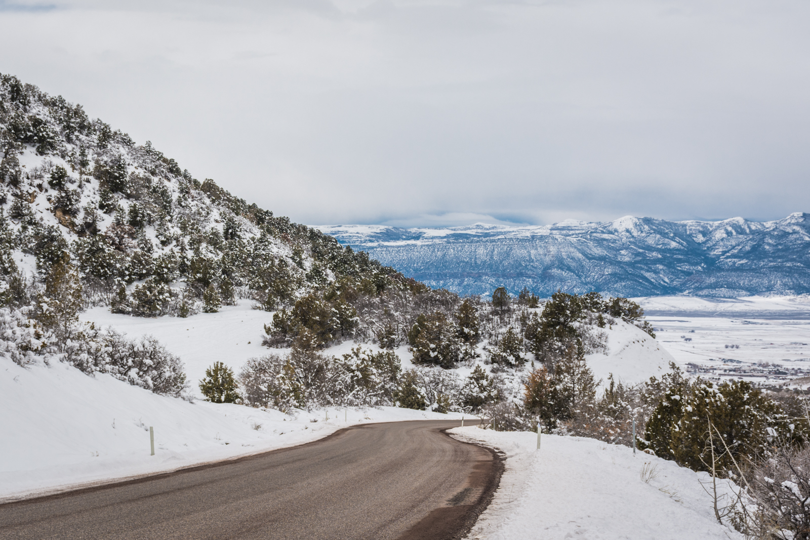snowy mountain road in January